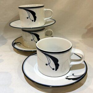 Set of 3 Dansk FLORA BAYBERRY BLUE 8 oz Cups & Saucers EUC Portugal & Japan